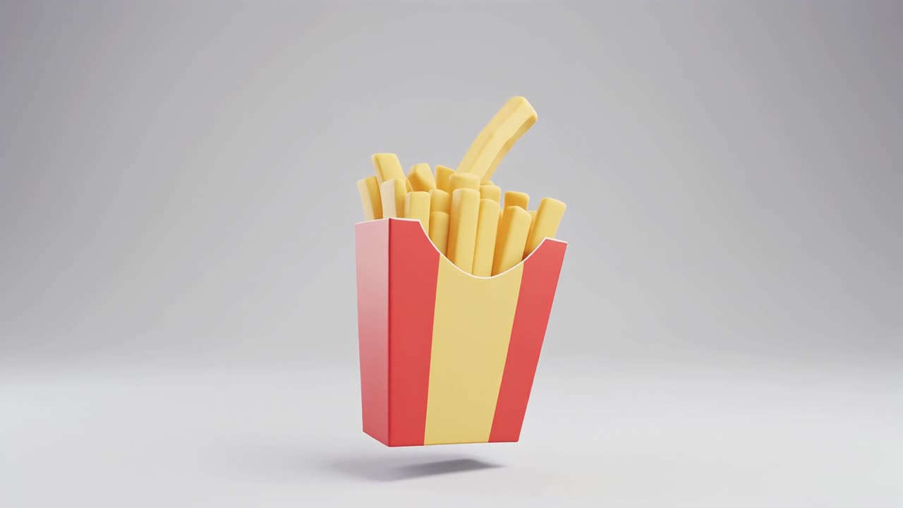 Animated 3D French Fries Popping Out of a Box