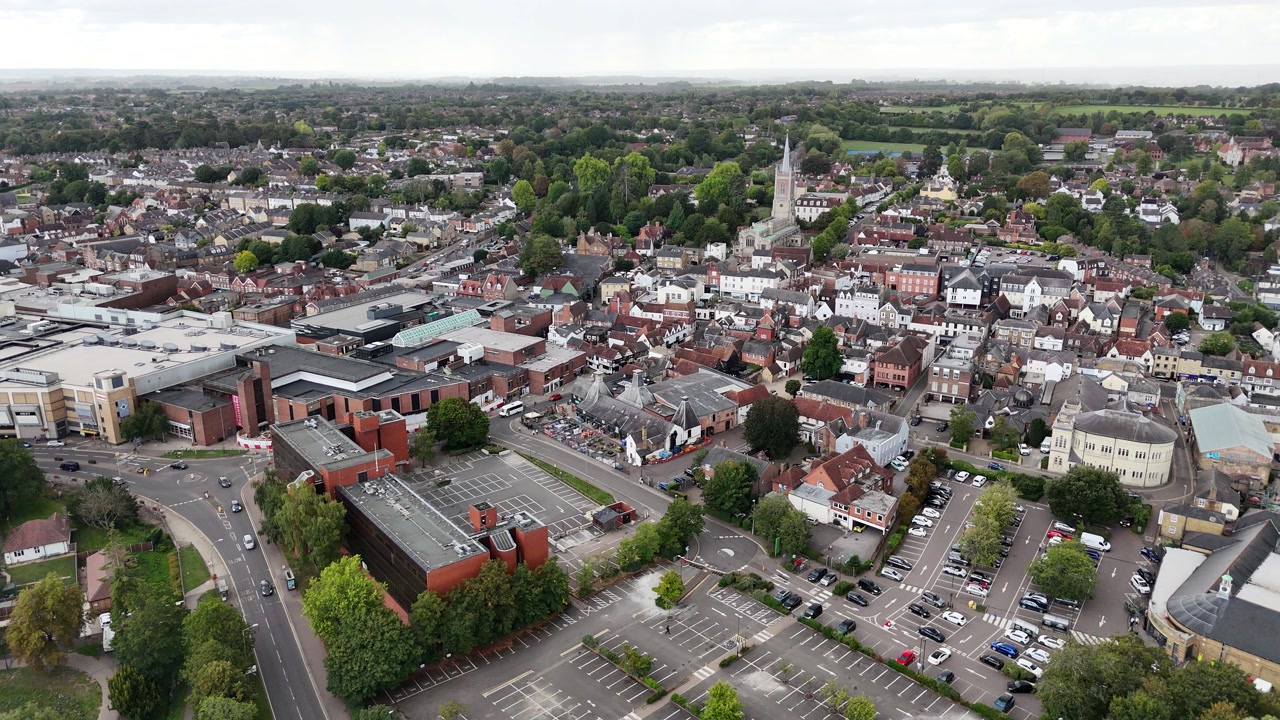 Drone View of Bishop’s Stortford Market Town, Hertfordshire England