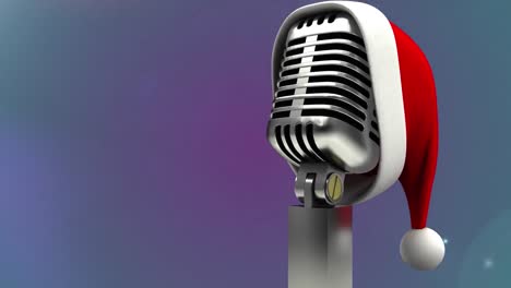 Digital-animation-of-santa-hat-on-microphone-against-colorful-spots-of-light