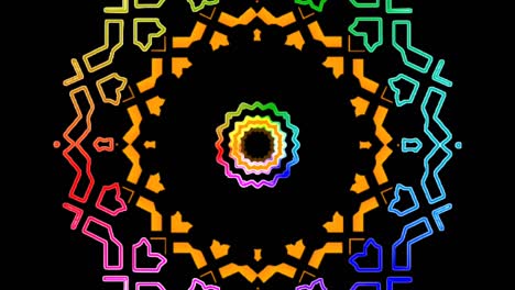 caleidoscopio patrón de línea amarilla fondo de movimiento con luces de neón de colores