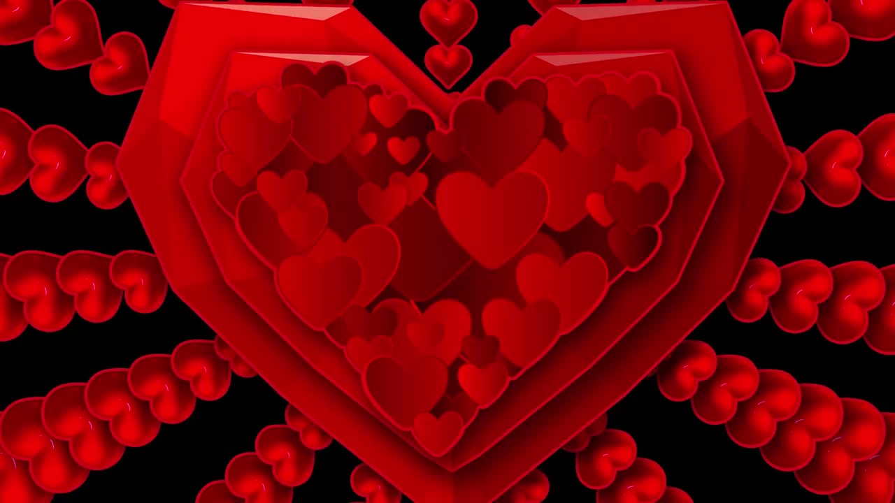 검은 바탕에 여러 개의 심장이 나타나고 사라집니다.