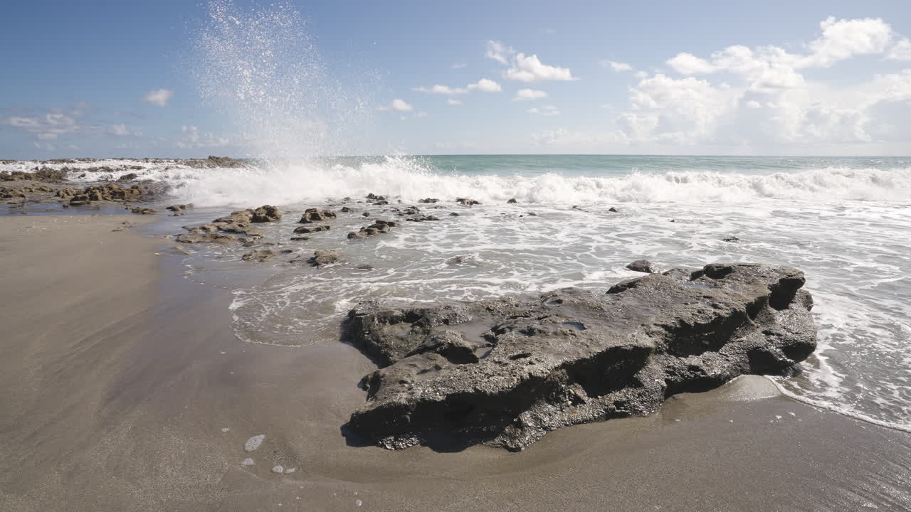 Anastasia Rock Beach Shore Waves Crashing Slow Motion