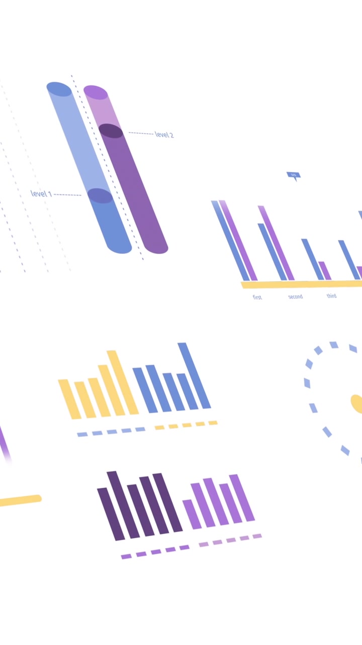 Animation of statistics, graphs and financial data processing over white background