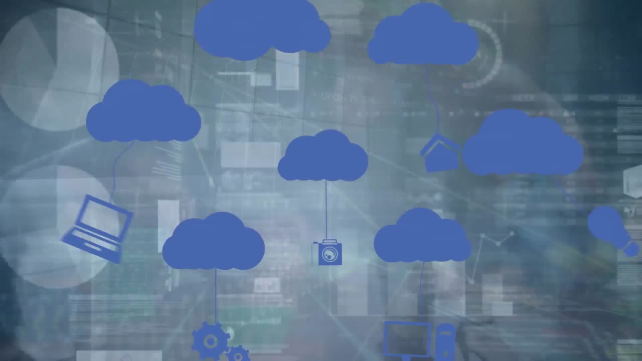 기술 아이콘으로 형성된 지구로 금융 데이터 처리의 애니메이션