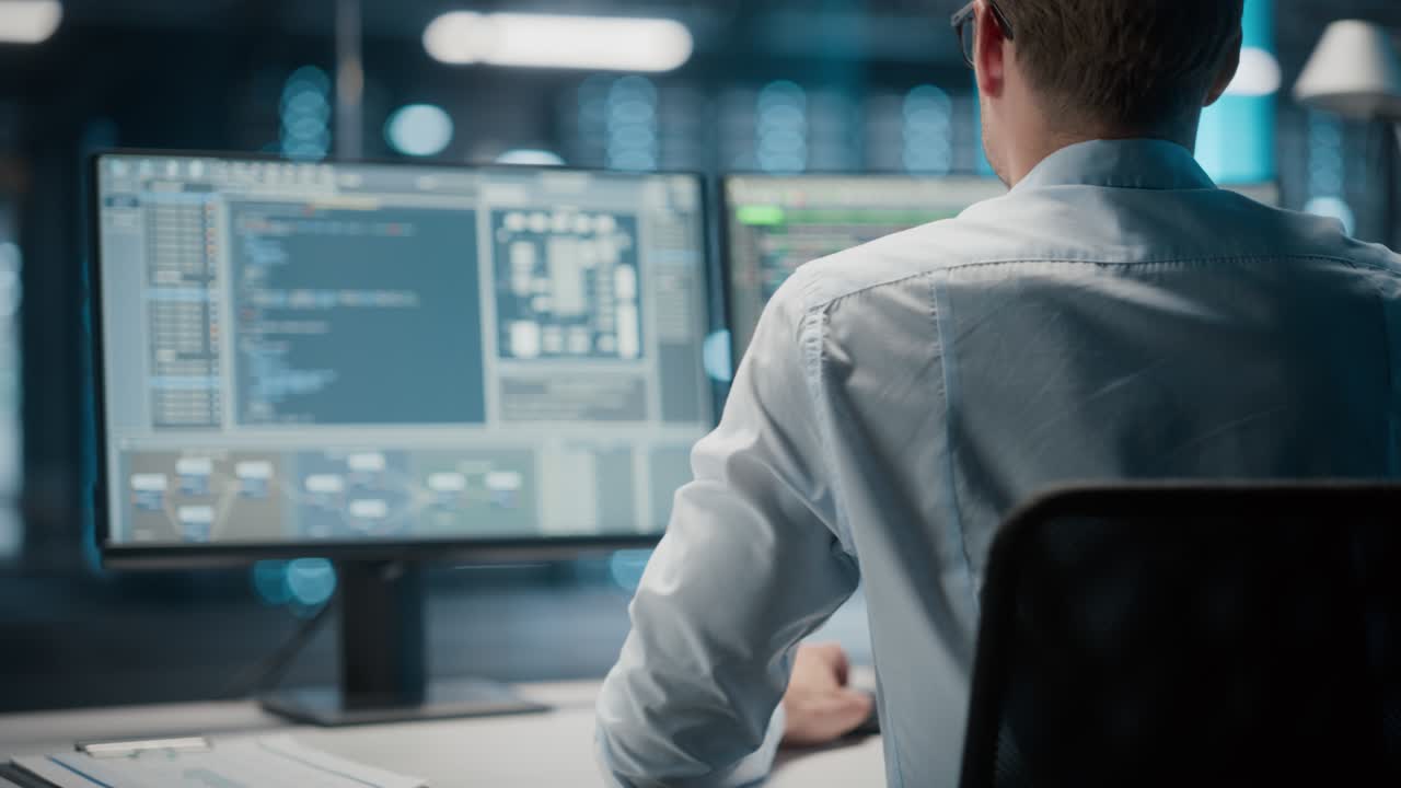 servidor de centro de datos: administrador de sistemas que trabaja en la computadora. desarrollador de almacén de datos. científico de soporte técnico. arquitecto de infraestructura de soluciones en la nube. ingeniero de fiabilidad de virtualización