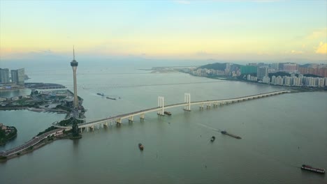 sunset time zhuhai city macau famous tower bridge panorama 4k china