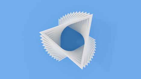 animación 3d renderizado por computadora de triángulo blanco volando hacia arriba y girando alrededor. animación de bucle sin costuras de 4k.
