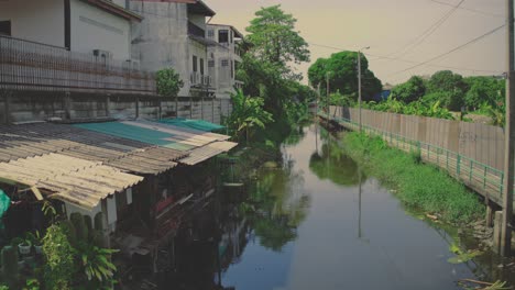 residential houses along the canal in bangkok, thailand. - wide shot