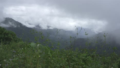 the mountains are covered with clouds
