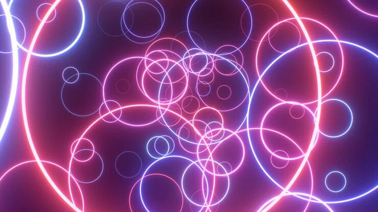 Fast Tunnel of Ultraviolet Fluorescent Glowing Neon Circle Rings Zoom - 4K Seamless VJ Loop Motion Background Animation