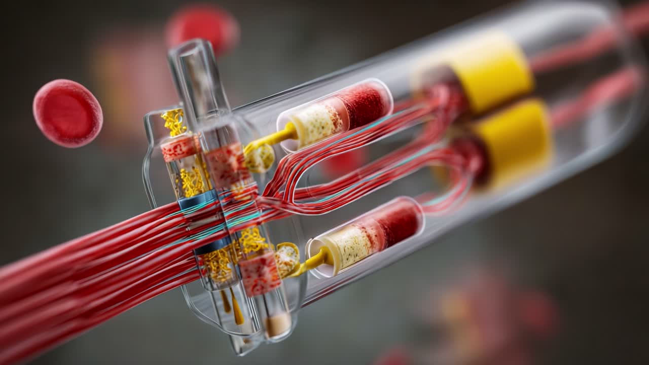 Esplorazione delle complessità di un iniettore di fluidi microscopico, che mette in mostra strutture vascolari dettagliate, componenti cellulari e dinamica dei fluidi in una rappresentazione visiva migliorata