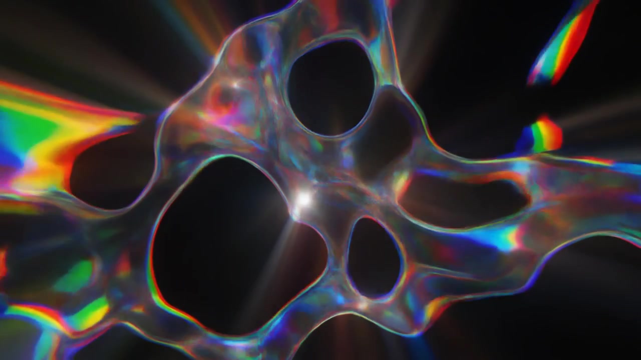 Forma liquida iridescente astratta che fluttua nello spazio oscuro