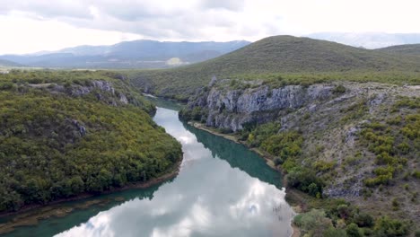 Drone-ride-over-river-delta-from-impressive-filming-location-of-Winnetou-in-Croatia