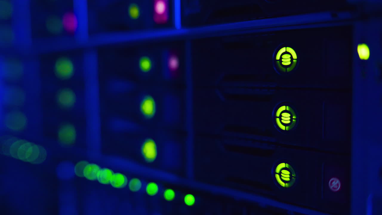 Alert signal with flashing red lights in a server room