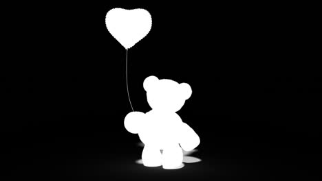 teddy bear with red heart shaped balloon. on a pink screen. toy bear walking seamless loop. animation for valentines day, birthday. alpha channel.