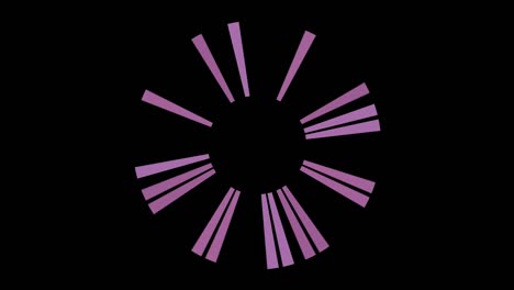 abstract rotating blades of jet engine on black background, seamless loop. animation. purple rays spinning around black circle picking up speed