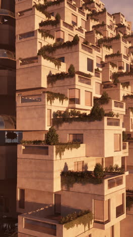 modern high-rise building with green balconies