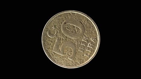 turkey 1998 50 000 lira coin reverse with crescent star and value rotating on black background