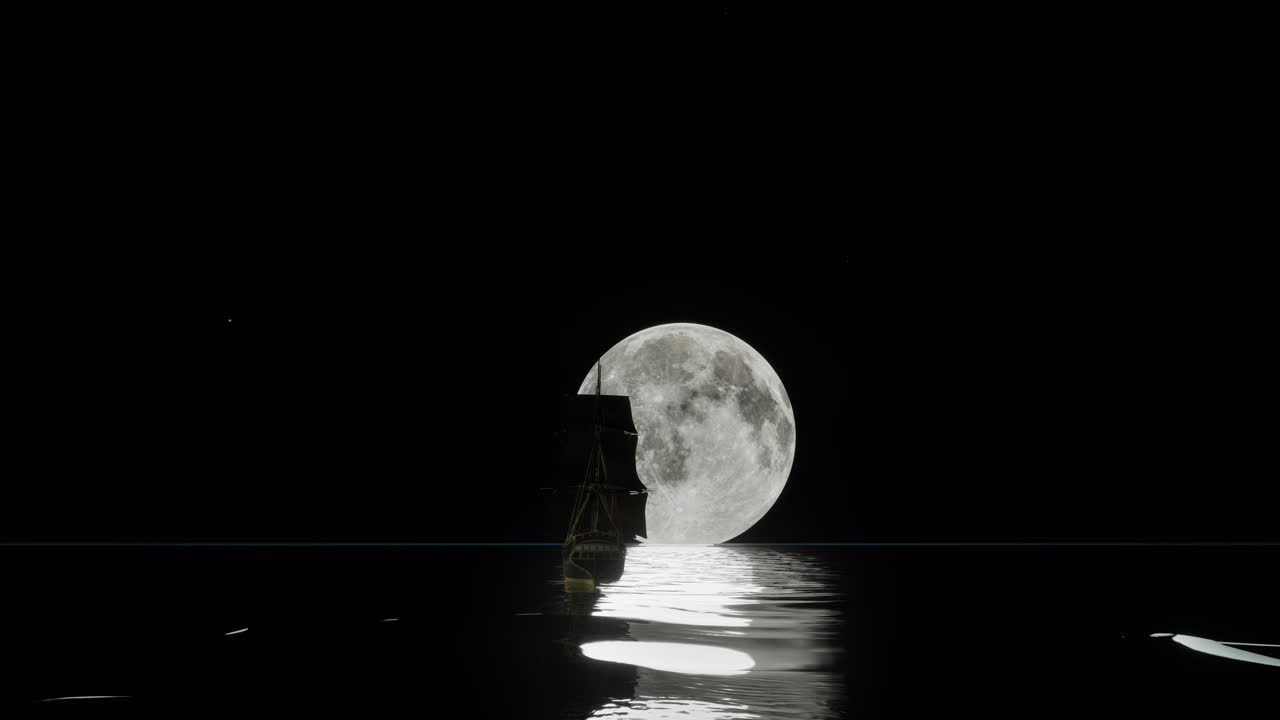 Ship at Night Under a Full Moon