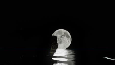 ship at night under a full moon