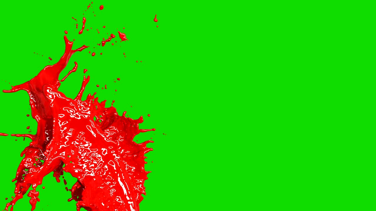 hermosas salpicaduras de pintura roja en cámara lenta, movimiento de congelación, pantalla verde. volando a través de gotas. 6 imágenes en 1 se combinan de diferentes maneras. útil para títulos e introducciones. concepto de diseño.