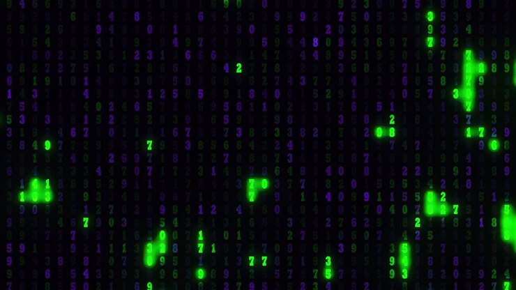 Purple and Green colored binary code background - seamless looping