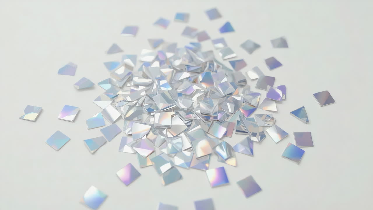 Falling Iridescent Holographic Squares on White