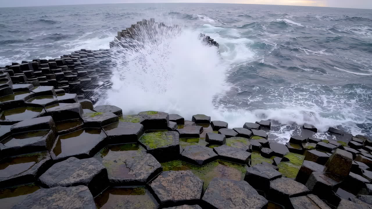 Giant's Causeway: Waves Crashing on Basalt Columns