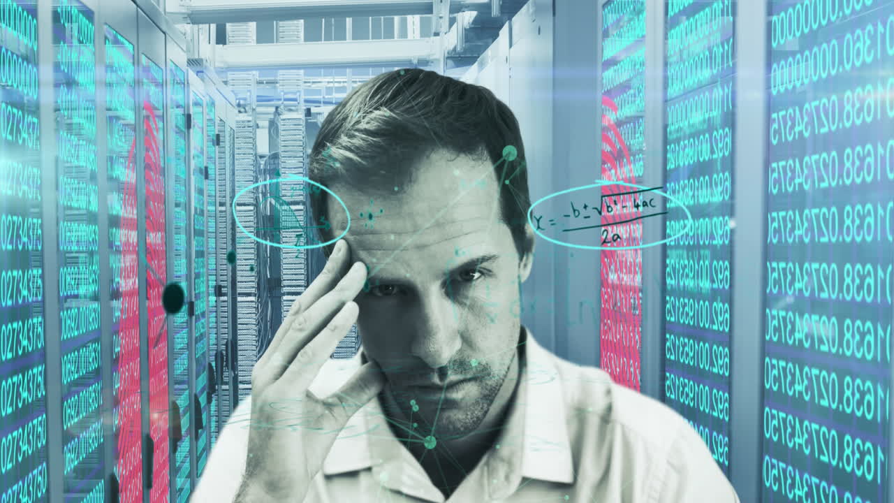 ecuaciones matemáticas sobre el pensamiento humano en el servidor de computadora.