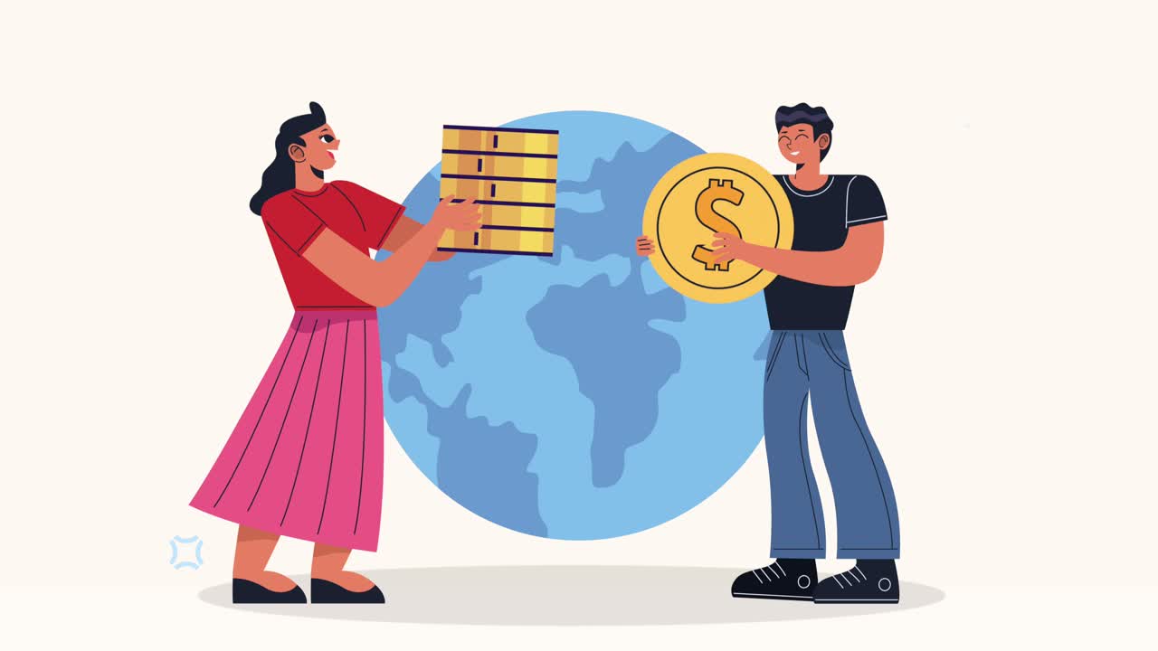 pareja joven trabajando personajes de animación