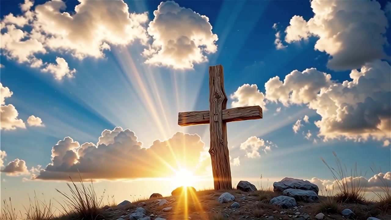 Croce Cristiana Luce Celestiale Sfondo per il Culto.
