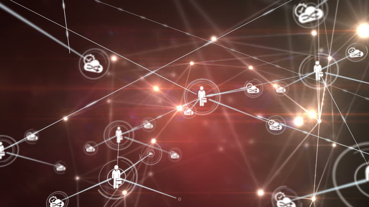 animación de la red de conexiones con iconos en fondo marrón