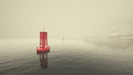 red buoy in foggy sea