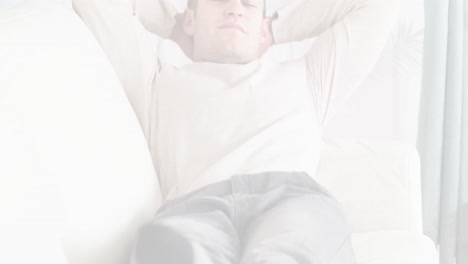 animation of caucasian man relaxing and lying