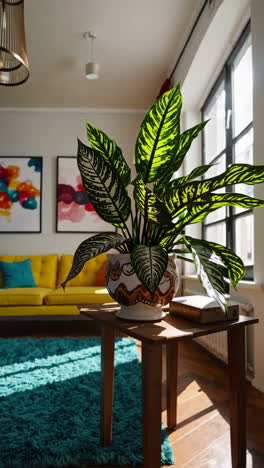 stylish modern living room with a potted plant