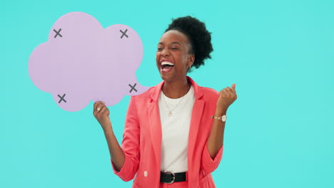 happy african woman, speech bubble poster