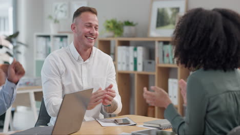 high five, meeting and applause with a business