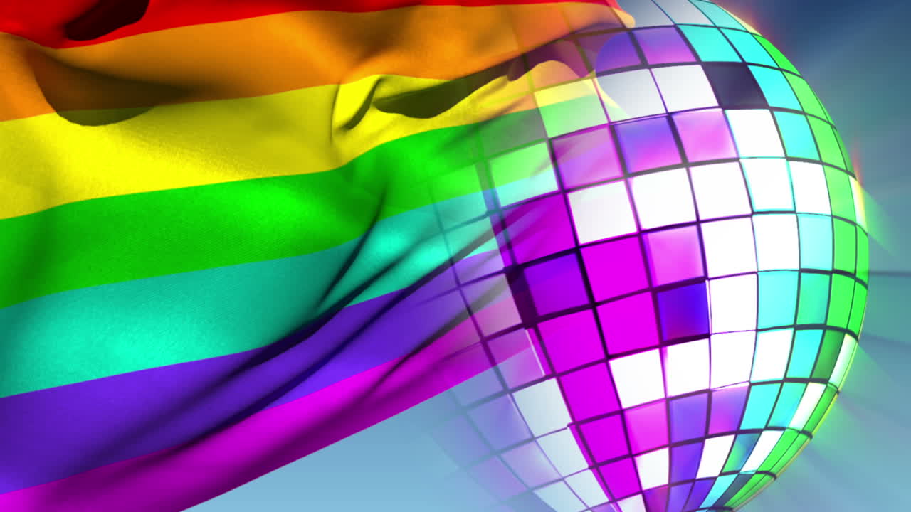 동성애자 자부심 발과 함께 회전하는 디스코 공