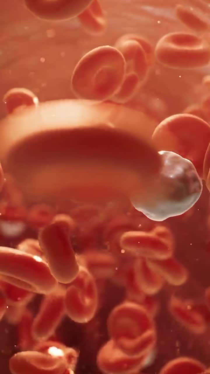 Close-up video of red blood cells in motion, showcasing a dynamic, immersive perspective