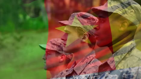 animation of soldiers with waving cameroonian flag