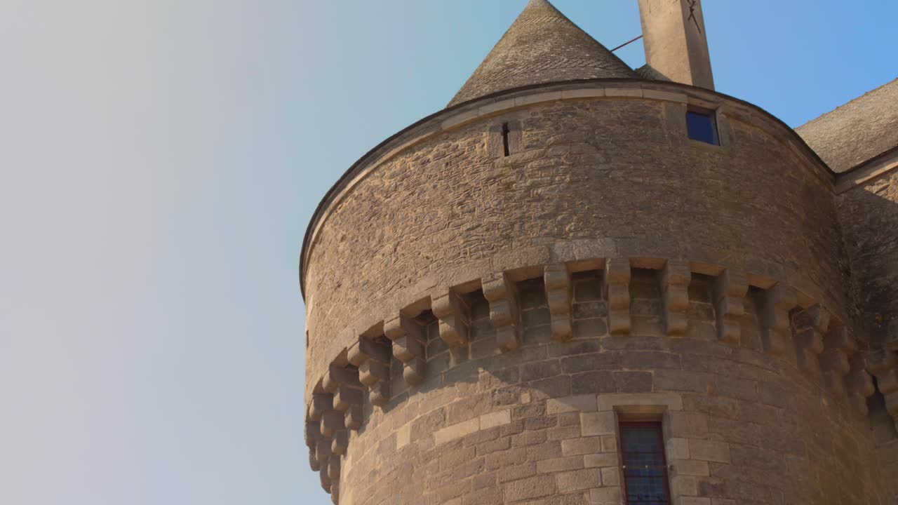 Historical Towers Of St Michael`s Gate In Guerande, France. Low Angle Shot
