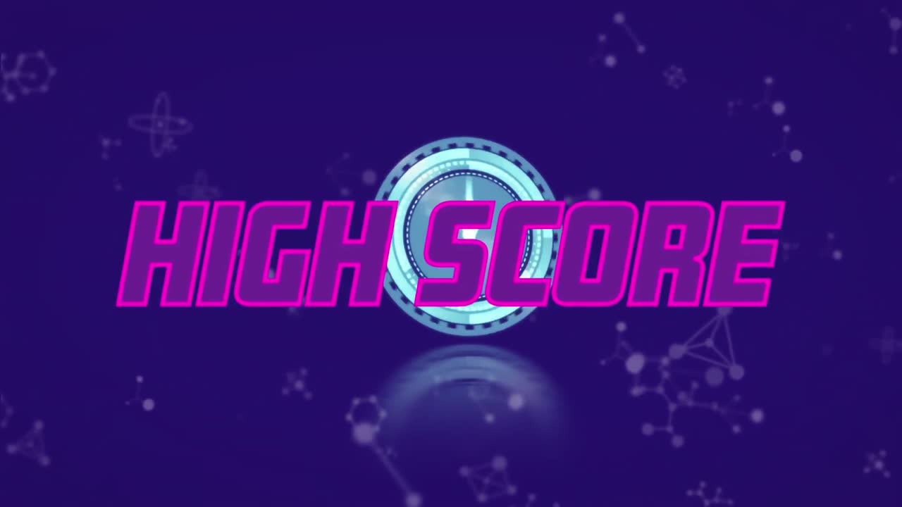 Animation of high score text over scope scanning on purple background