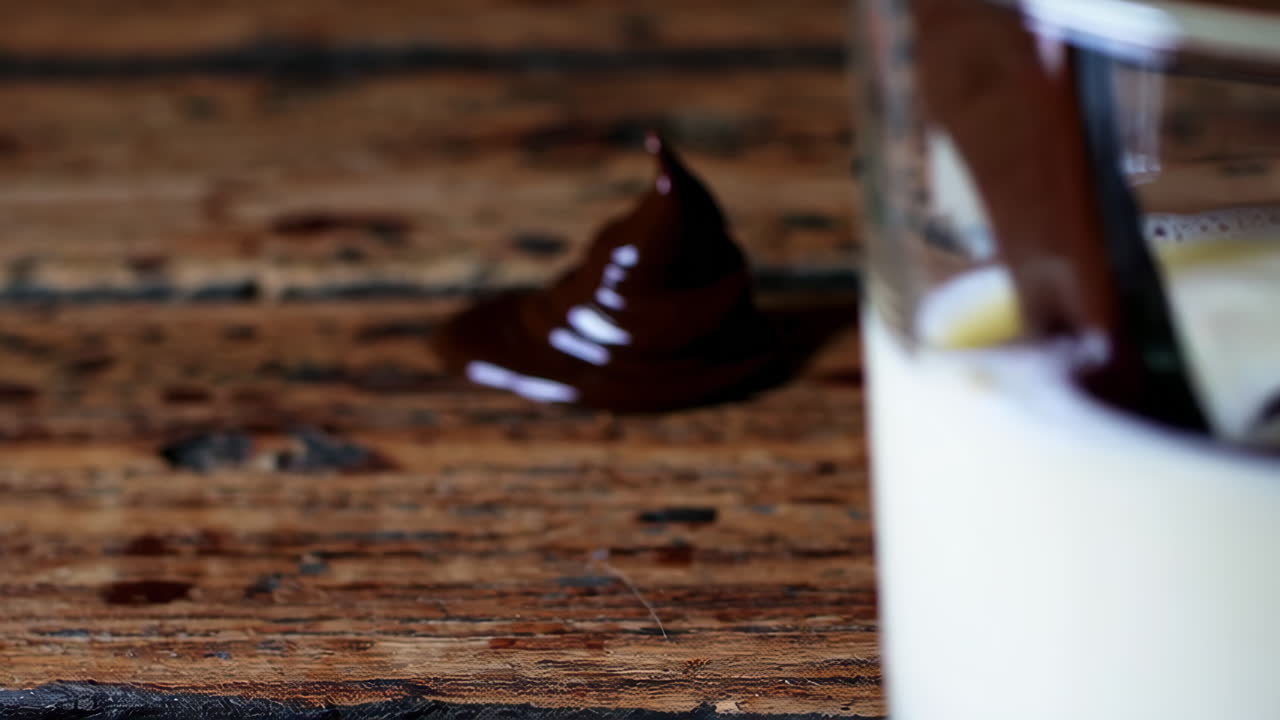 Chocolate being poured into a glass of milk