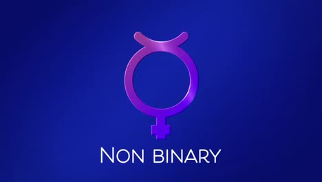animación de texto no binario, con símbolo no binario púrpura, en azul