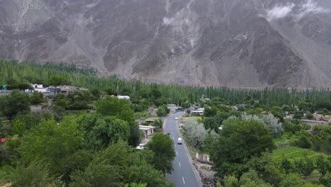 aerial view of village along karakoram highway in hunza valley, pakistan