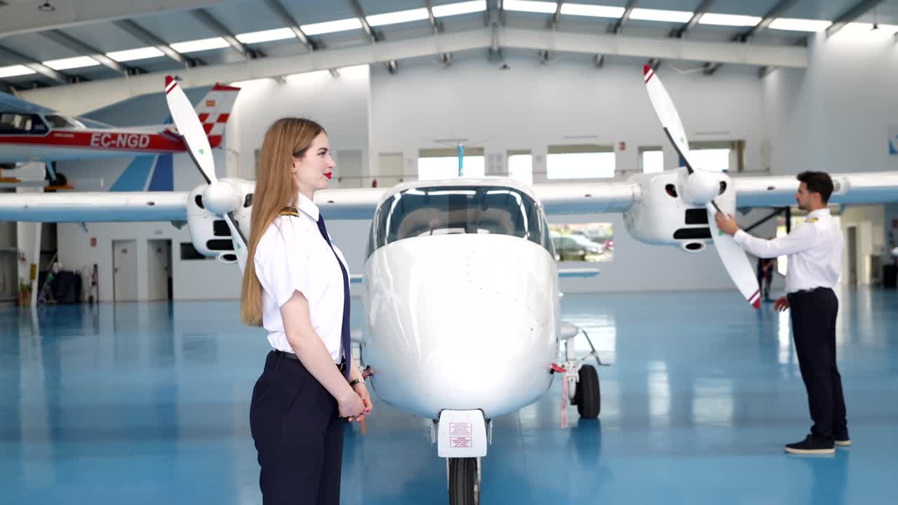 Pilots greeting each other at an airport