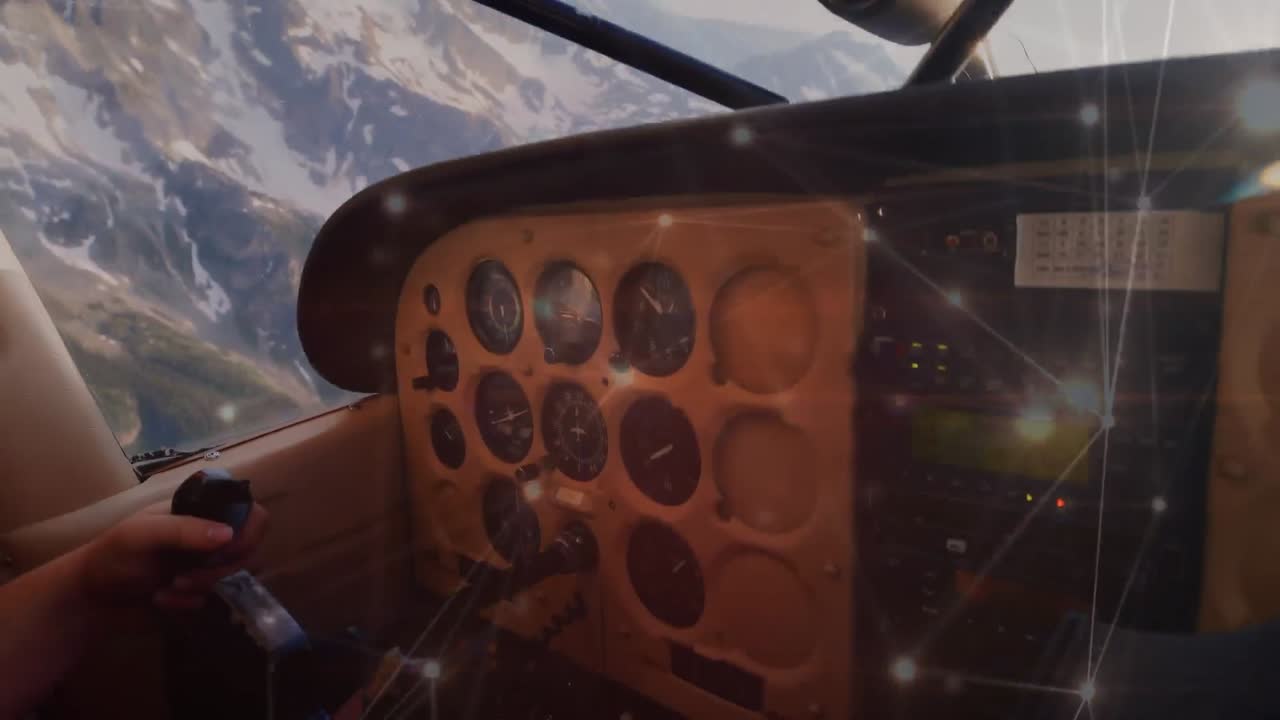 비행기 위의 연결 네트워크의 애니메이션