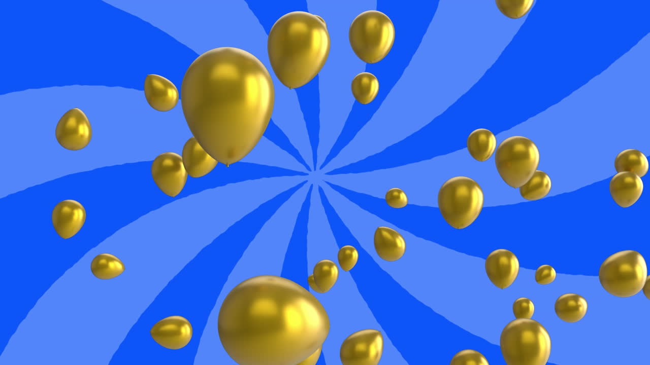 animación de globos de oro sobre un fondo azul