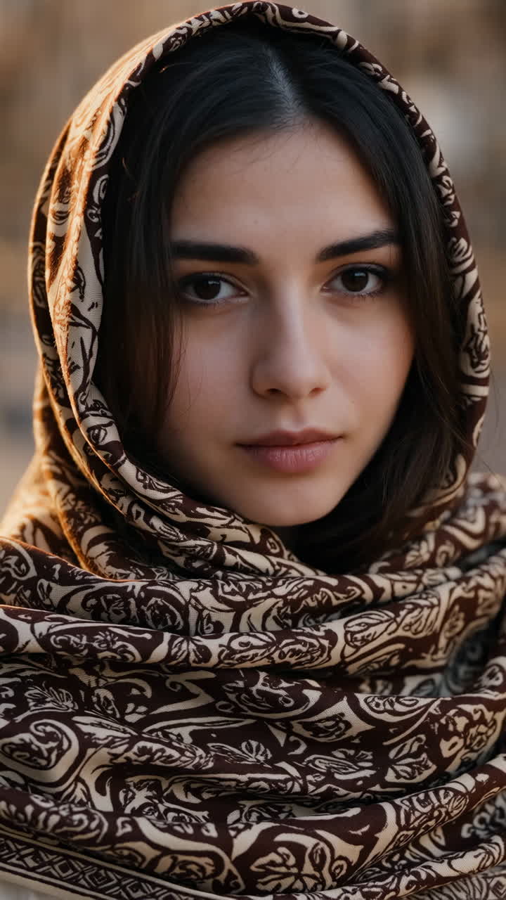 Portrait of a Young Woman in a Patterned Headscarf