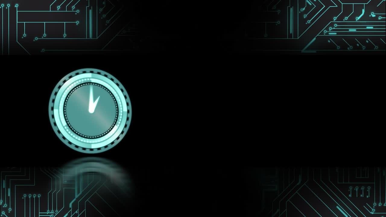Animation of clock ticking and data processing over circuit board